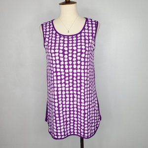 Susan Graver Liquid Knit Purple Circles Top, Size XS